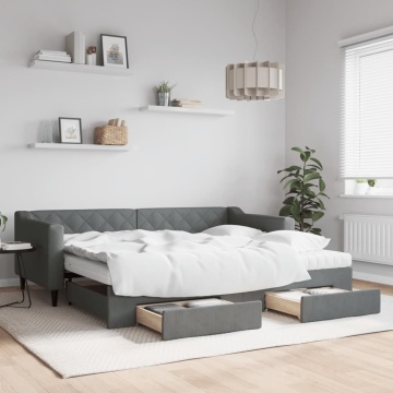 Pat de zi cu extensie și sertare, gri închis, 90x200 cm textil - Img 1