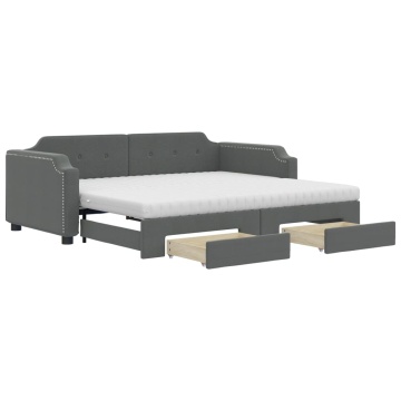 Pat de zi cu extensie și sertare, gri închis, 90x200 cm textil - Img 2