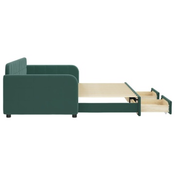 Pat de zi cu extensie și sertare verde închis 90x200 cm catifea - Img 4