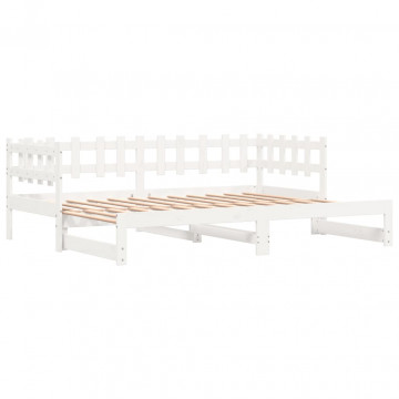 Pat de zi extensibil, alb, 2x(90x200) cm, lemn masiv de pin - Img 2