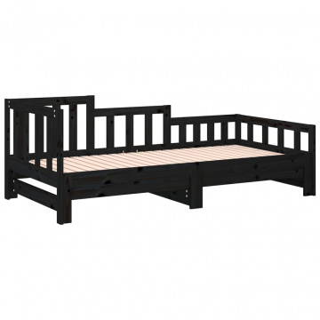 Pat de zi extensibil negru 2x(80x200) cm lemn masiv de pin - Img 7