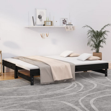 Pat de zi extensibil, negru, 2x(90x200) cm, lemn masiv de pin - Img 1