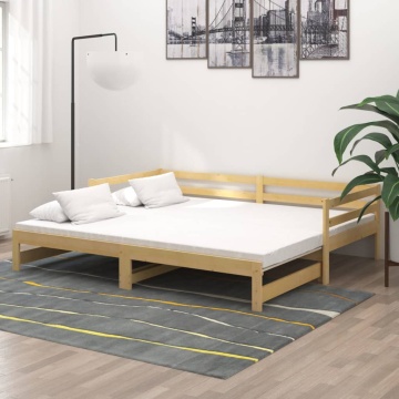 Pat extensibil de zi, 2x(90x200) cm, lemn masiv de pin - Img 1