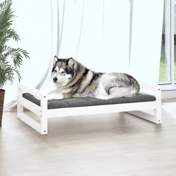 Pat pentru câini, alb, 105,5x75,5x28 cm, lemn masiv de pin - Img 3