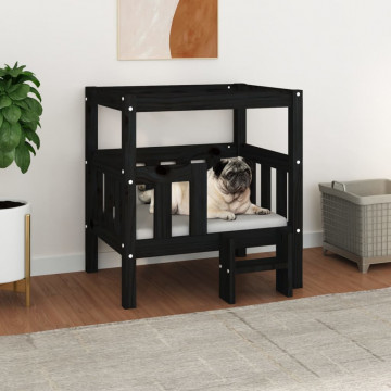 Pat pentru câini, negru, 65,5x43x70 cm, lemn masiv de pin - Img 1