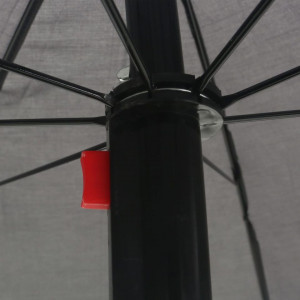 Pat șezlong de exterior cu umbrelă, gri, poliratan - Img 2