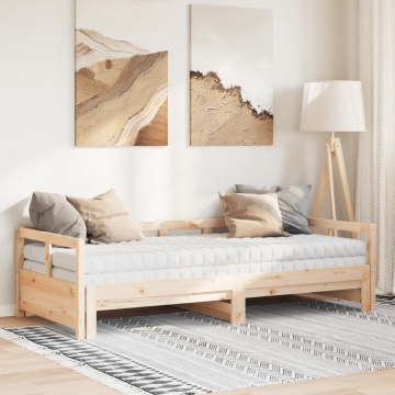 Pat zi cu extensie și saltele, 90x200 cm, lemn masiv pin - Img 3