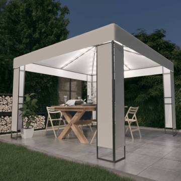 Pavilion cu acoperiș dublu & șiruri de lumini LED, alb, 3x3 m - Img 1