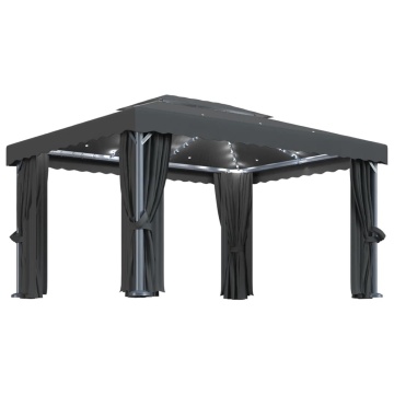 Pavilion cu perdele & șiruri lumini LED, antracit, 4x3 m - Img 2