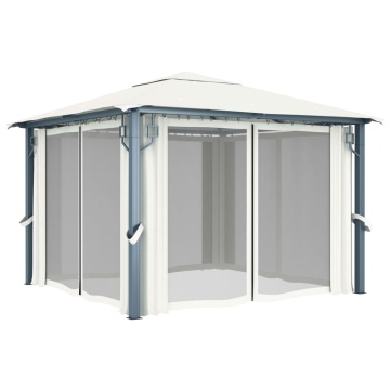 Pavilion cu perdele & șiruri lumini LED, crem, 3x3 m, aluminiu - Img 4
