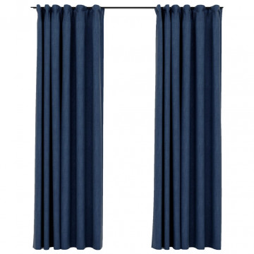 Perdele opace aspect pânză cârlige, 2 buc, albastru, 140x225 cm - Img 2