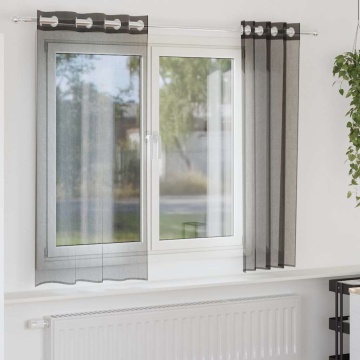 Perdele Voile cu Oeli 2 buc Negru 140x175 cm - Img 1