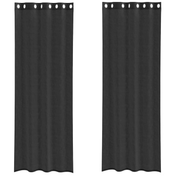 Perdele Voile cu Oeli 2 buc Negru 140x300 cm - Img 2