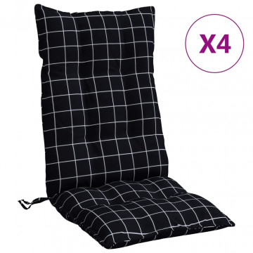 Perne scaun cu spătar înalt, 4 buc. negru carouri textil oxford - Img 2