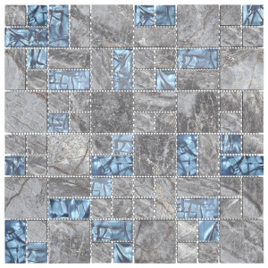 Plăci mozaic autoadezive 11 buc. gri&albastru, 30x30 cm, sticlă - Img 3