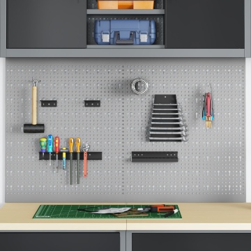 Plăci perforate 2 piese cu 8 accesorii, Gri, 50x60 cm, Oțel - Img 3