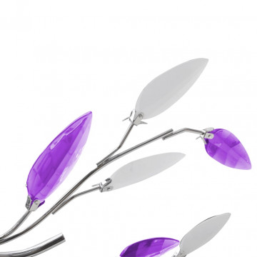 Plafoniera violet/albă brațe frunze cristal acrilic 5 becuri E14 - Img 3