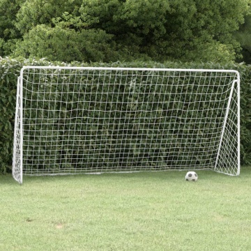 Poartă de fotbal cu plasă, alb, 366x122x182 cm, oțel - Img 1