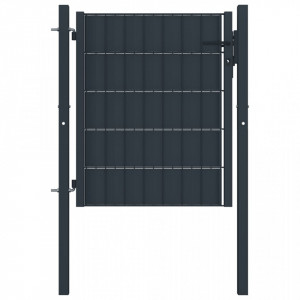 Poartă de gard, antracit, 100x81 cm, PVC și oțel - Img 1