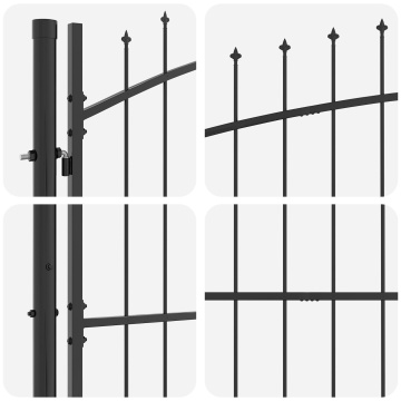 Poartă de grădină cu vârf în formă de suliță deschidere dublă gri 175x400 cm din oțel - Img 4