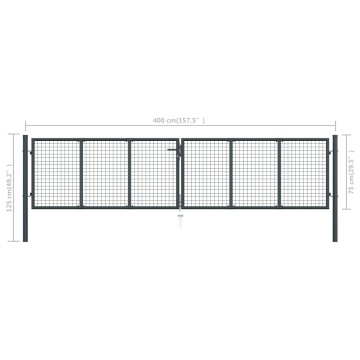 Poartă de grădină din plasă, gri, 400 x 125 cm, oțel galvanizat - Img 5