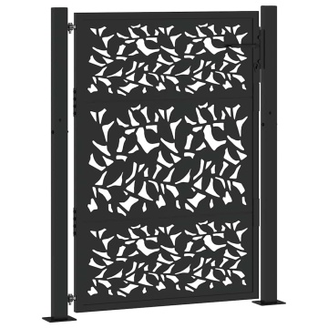 Poarta de gradina neagra 105x130 cm Design cu frunze de otel - Img 2