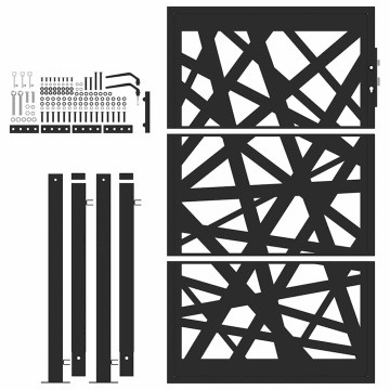 Poarta de gradina neagra 105x155 cm Design cu lumina din otel - Img 4