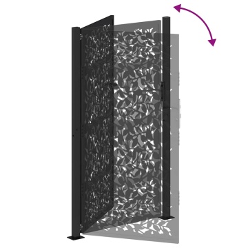 Poarta de gradina neagra 105x180 cm Design cu frunze de otel - Img 6