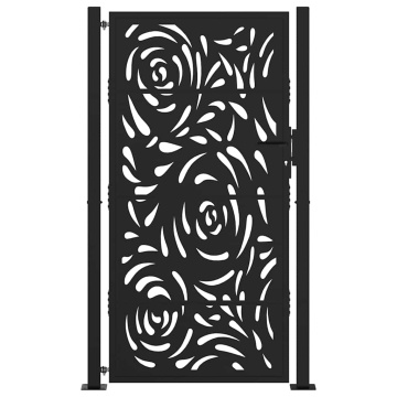 Poarta de gradina neagra 105x180 cm design flacara din otel - Img 3
