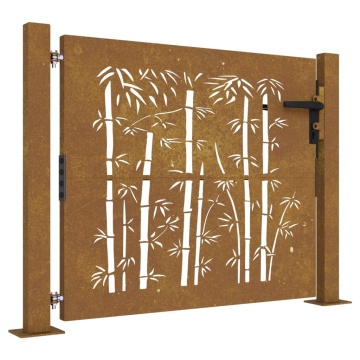 Poartă pentru grădină, 105x105 cm, oțel corten, model bambus - Img 2