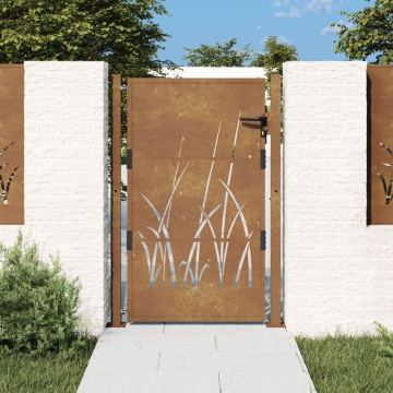 Poartă pentru grădină, 105x155 cm, oțel corten, model iarbă - Img 1