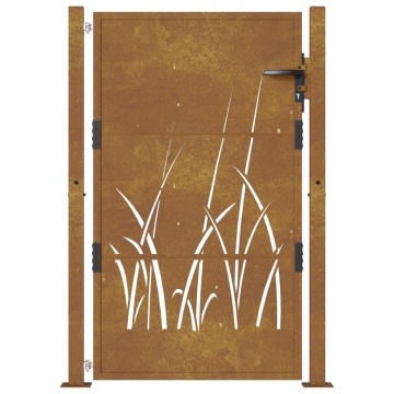 Poartă pentru grădină, 105x155 cm, oțel corten, model iarbă - Img 4