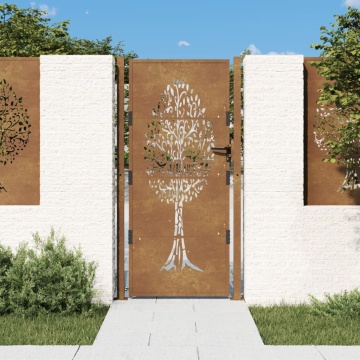 Poartă pentru grădină, 105x180 cm, oțel corten, model copac - Img 1
