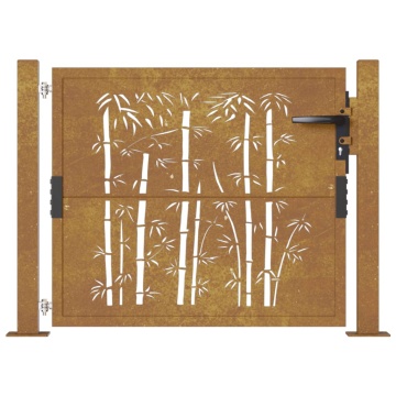 Poartă pentru grădină, 105x80 cm, oțel corten, model bambus - Img 4