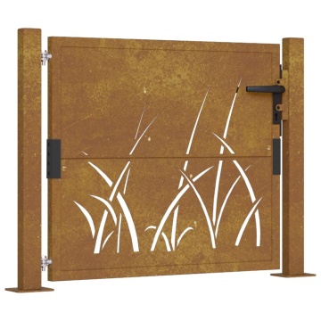Poartă pentru grădină, 105x80 cm, oțel corten, model iarbă - Img 2