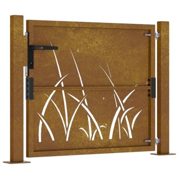 Poartă pentru grădină, 105x80 cm, oțel corten, model iarbă - Img 8