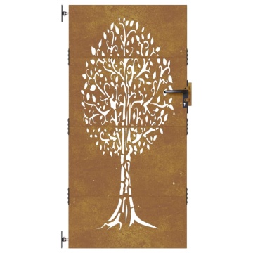 Poartă pentru grădină, 85x200 cm, oțel corten, model copac - Img 4
