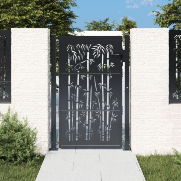 Poartă pentru grădină, antracit, 105x155 cm, oțel, model bambus - Img 1