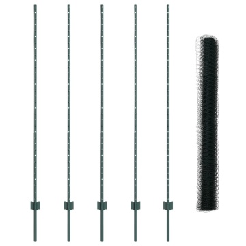 Posturi Gard 5 buc U-Channel Verde 150 cm Oțel, Gard Hexagonal Verde 1.5x10 m Oțel - Img 2