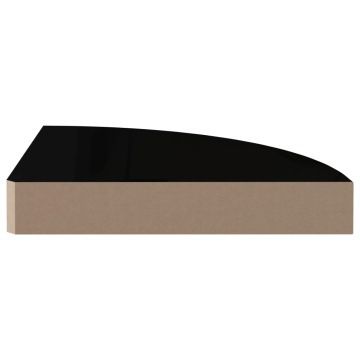 Raft colțar de perete, negru extralucios, 25 x 25 x 3,8 cm, MDF - Img 4