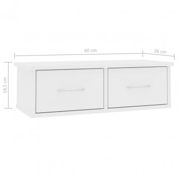 Raft de perete cu sertar, alb, 60x26x18,5 cm, PAL - Img 6