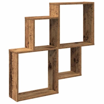 Raft de perete cub, lemn vechi, 80x15x78,5 cm, PAL - Img 2