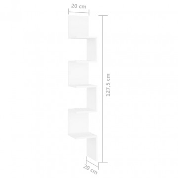 Raft de perete de colț, alb, 20x20x127,5 cm, PAL - Img 7