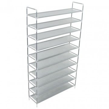 Raft încălțăminte 10 etajere, metal și textil nețesut, argintiu - Img 3