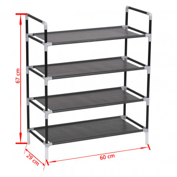 Raft încălțăminte cu 4 rafturi, Metal și textil nețesut, Negru - Img 5