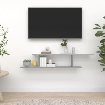 Raft TV montat pe perete gri sonoma 125x18x23 cm lemn - Img 1