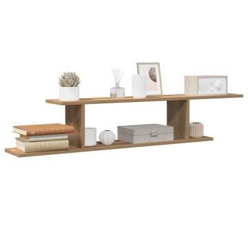 Raft TV montat pe perete stejar artizanal 125x18x23 cm lemn - Img 3