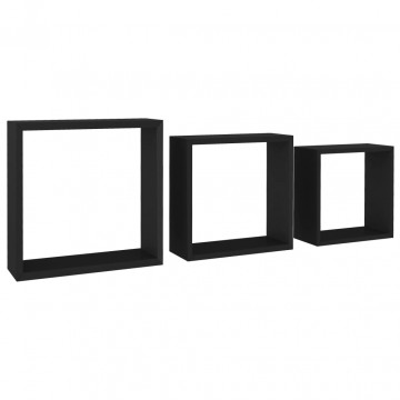 Rafturi cub de perete, 3 buc., negru, MDF - Img 2