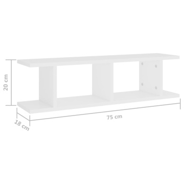 Rafturi de perete, 2 buc., alb, 75x18x20 cm, lemn - Img 6