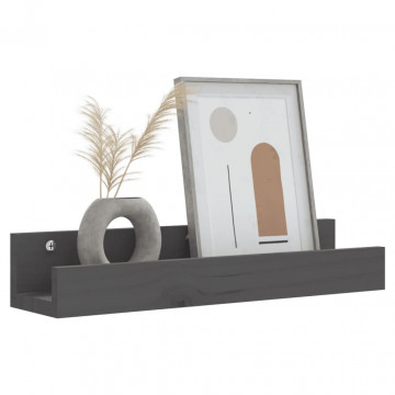 Rafturi de perete, 2 buc., gri, 50x12x9 cm, lemn masiv de pin - Img 6